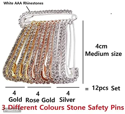 Stylish Safety Dupatta And Dress Pins Brooch And Hijab Patli Lock Stone Saree Pin For Women-thumb2