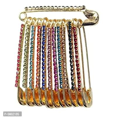Stylish  Stone Studded Big Saree Pins Clips For Girls Large Traditional Safety Pin For Draping Saree Plates Pallu For Women-thumb0