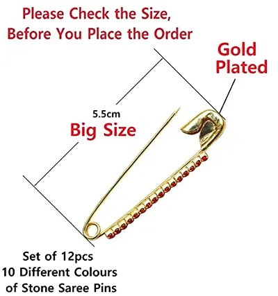 Gold X Safety Saree Pin With Stones brooch hijab pins for draping Sari For  Women Set