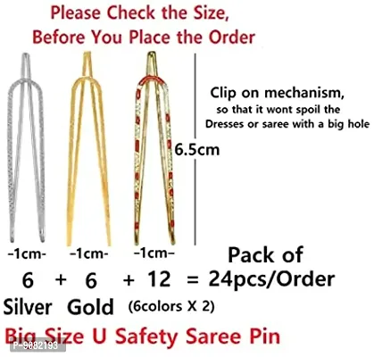 Stylish Large Clip On Safety Saree Pins Combo Sets For Women Sadi Pin Ladies Fancy Brooch Pins For Girls-thumb2