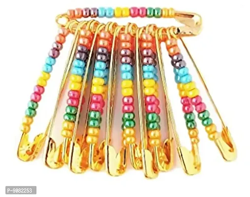 Stylish Mix Colourful Beads Large Safety Pin Saree Pleats Pallu Drapping Clips For Women-thumb0