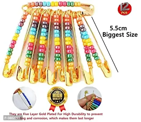 Stylish Mix Colourful Beads Large Safety Pin Saree Pleats Pallu Drapping Clips For Women-thumb2