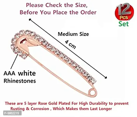 Stylish Rose Gold Plated Safety Saree Pin With Stones Brooch Hijab Pins Draping Sadi Sari For Women-thumb3