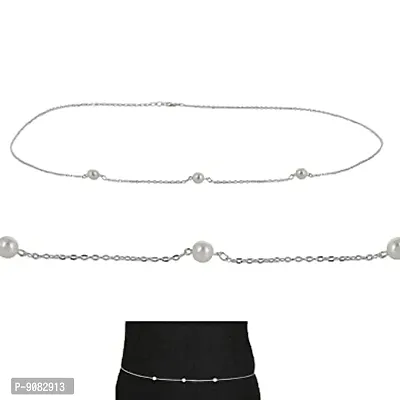 Stylish Silver With Pearl Designer Kamarband Body Belly Chain Fancy Waist Chain For Women