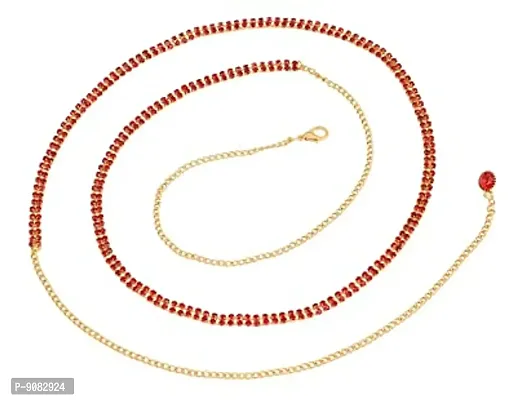 Stylish Red Gold Belt Kamarbandh Waist Belly Chain Western Ottiyanam Hip Chain For Lehanga Kamarpatta For Women
