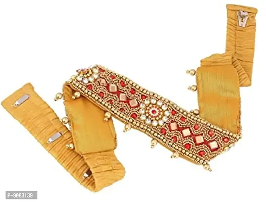 Stylish Red Kamar Chain Patta Bandhani Cloth Vadanalu Kamarband Kamarpatta Cloth Waist Belt Vaddanam For Girls-thumb0