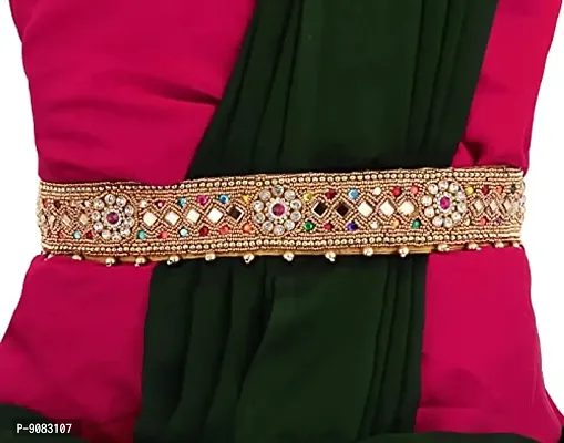Stylish Maggam Aari Work Jewellery Stretchable Women Cloth Belt  Kamarband Vaddanam Waist Belt For Saree-thumb3