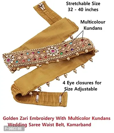Stylish Body Jewellery Stretchable Embroidery Cloth Kamarband Hip Belt Multi Waist Belt Vaddanam For Women Saree-thumb2