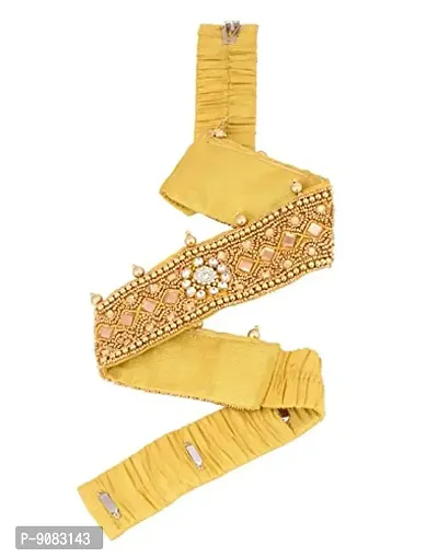 Stylish Zardosi Work Golden Cloth Kamarbandh Waistband Belly Belt Vaddanam For Girls Traditional Dresses