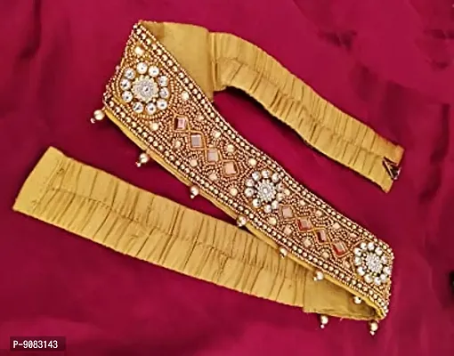 Stylish Zardosi Work Golden Cloth Kamarbandh Waistband Belly Belt Vaddanam For Girls Traditional Dresses-thumb5