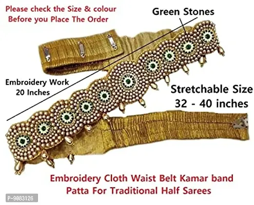 Stylish Maggam Aari Work Cloth Saree Waist Belt For Half Sarees Stretchable Kamarband Belly Hip Chain For Women-thumb2