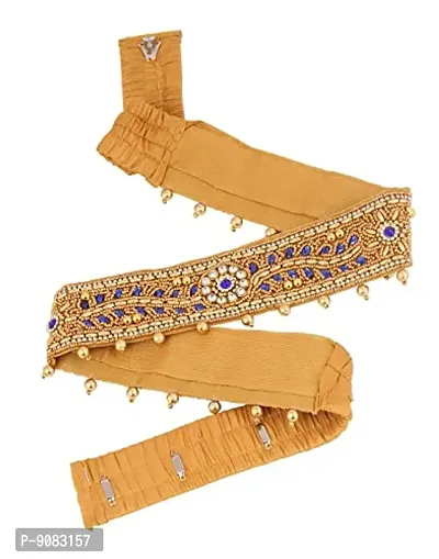 Stylish Fabric Maggam Hand Work Waist Belt Hip Belt Navy Blue Kamarband For Women Saree-thumb0