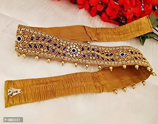 Stylish Fabric Maggam Hand Work Waist Belt Hip Belt Navy Blue Kamarband For Women Saree-thumb5