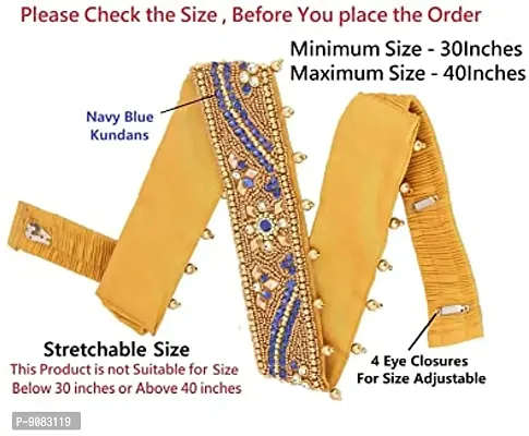 Stylish Cloth Embroidery Aari Work Blue Saree Kamarband Belly Hip Waist Belt Belly Fabric Vaddanam For Women-thumb2