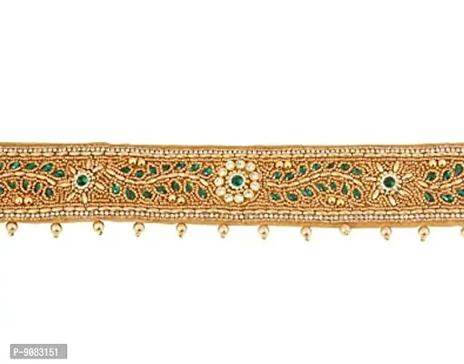 Stylish Maggam Aari Work Green Cloth Saree Waist Belt For Matching Half Sarees Kamarband Belly Hip Chain For Women-thumb3