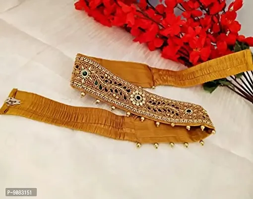 Stylish Maggam Aari Work Green Cloth Saree Waist Belt For Matching Half Sarees Kamarband Belly Hip Chain For Women-thumb5