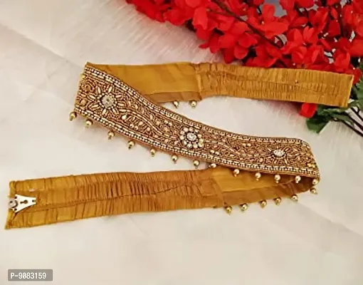 Stylish Embroidery Cloth Kamarpatta Golden Zari Belly Waist Saree Belt Kamarbandh Vaddanam For Saree And Lehenga-thumb5