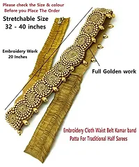 Stylish Traditional Golden Maggam Work Stretchable Cloth Kamar Belt Kamarband Waist Belly Belt For Women-thumb1