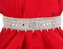 Stylish Embroidery Work Silver Cloth Kamarband Waist Belt Belly Chain Vadanam For Girls Traditional Dresses And Jeans-thumb2