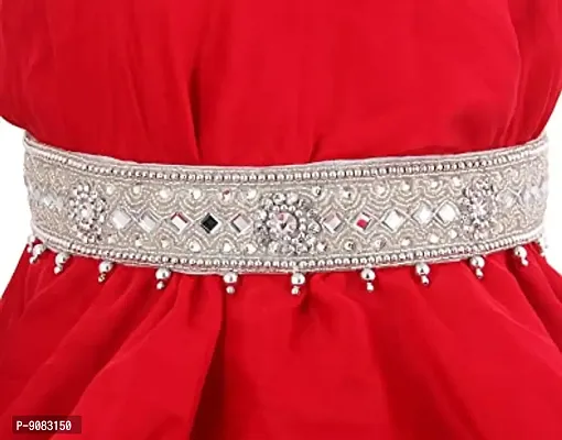 Stylish Embroidery Work Silver Cloth Kamarband Waist Belt Belly Chain Vadanam For Girls Traditional Dresses And Jeans-thumb3