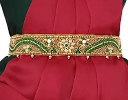 Stylish Green Saree Cloth Belt Kamarband Traditional Stretchable Waist Hip Belly Chain Kamar Bandh Bandhani For Women-thumb2