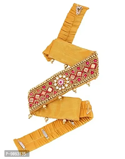 Stylish Maggam Aari Work Pink Cloth Belt Stretchable Kamarpatta Waist Hip Belt Kamarband For Teenager Girls-thumb0