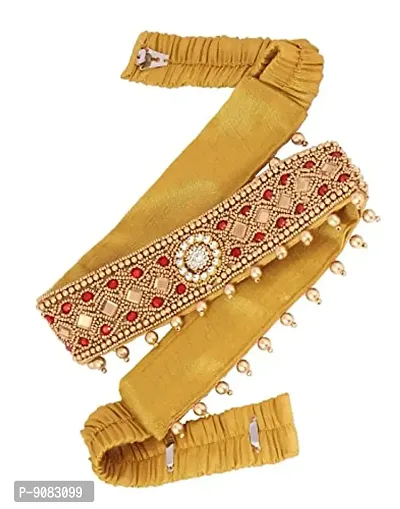 Stylish Kamar Chain Red Kamarbandh Kamarpatta Stretchable Cloth Waist Belt Ootiyanam For Women Half Saree Lehanga-thumb0