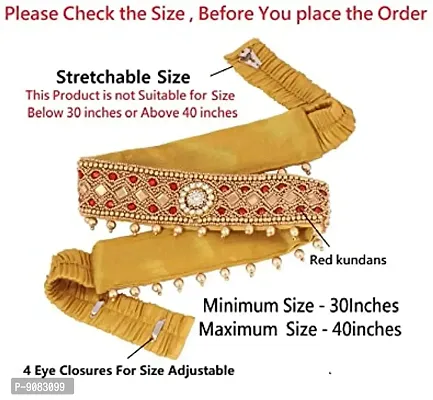 Stylish Kamar Chain Red Kamarbandh Kamarpatta Stretchable Cloth Waist Belt Ootiyanam For Women Half Saree Lehanga-thumb3