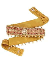 Stylish Kamar Chain Red Kamarbandh Kamarpatta Stretchable Cloth Waist Belt Ootiyanam For Women Half Saree Lehanga-thumb3