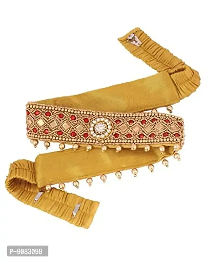 Stylish Red Kamar Chain Stretchable Cloth Kamarbandh Kamarpatta Golden Waist Belt Ootiyanam For Women Half Saree Lehanga