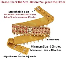 Stylish Red Kamar Chain Stretchable Cloth Kamarbandh Kamarpatta Golden Waist Belt Ootiyanam For Women Half Saree Lehanga-thumb1