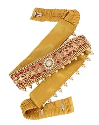 Stylish Red Kamar Chain Stretchable Cloth Kamarbandh Kamarpatta Golden Waist Belt Ootiyanam For Women Half Saree Lehanga-thumb3