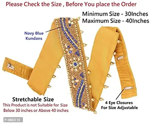 Stylish Traditional Embroidery Cloth Navy Blue Kamarband Waist Belly Belt Stretchable Vaddanam For Women Saree-thumb2