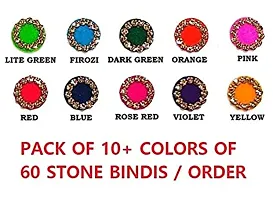 Fashions Fancy Bindhee Kumkum Sindoor Pottu Bindhi Stick For Women Stone Combo Multicolour Golden Crystal Stone Bindi For Ladies (Size 6Mm - Pack Of 60 Stone Bindis Multicolor)-thumb2