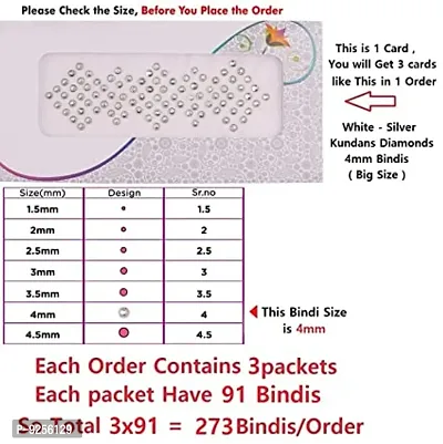 Fashions Bindi Big Size White Crystal Stone Bindis Kumkum Glitter Sticker Diamond Bindiya Set Forehead Bindi For Women (Pack Of 3 Sheets Big Size 4 Mm)-thumb2