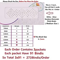 Fashions Silver Diamond Kundan White Stone Bindis Kumkum Sticker Stick Bindiya Tiki Set For Ladies Fashion (Pack Of 3 Sheets Medium Size 3 Mm)-thumb1