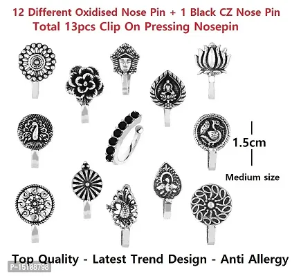 THANU'S CRAFT Oxidized jewellery Black silver Metal nose pin Non piercing Clip on Oxidised nose ring Stud for Girls  Ladies-thumb2