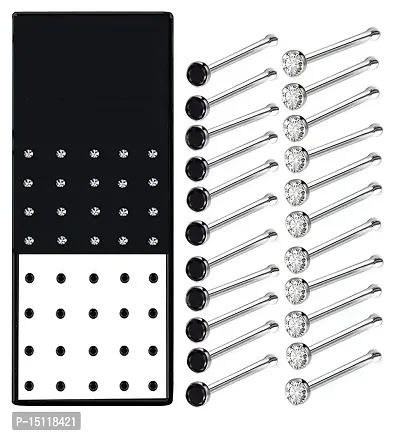 VAMA Fashions White  Black Stone Studded Piercing Nose Pin for Pierced Nose ring studs for girls  Women (Pack of 40 Nose Stud Set 20 White  20 Black)