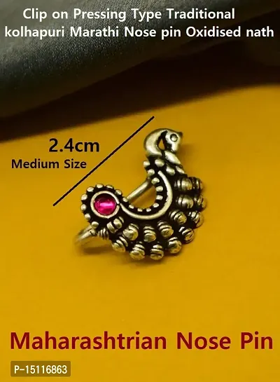 THANU'S CRAFT Maharashtrian Nath Clip on Marathi Nose ring without Piercing Oxidized nose Pin for women  Ladies-thumb3