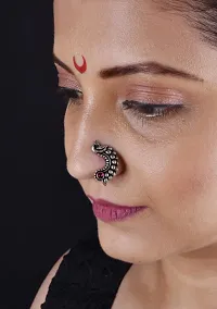 THANU'S CRAFT Maharashtrian Nath Clip on Marathi Nose ring without Piercing Oxidized nose Pin for women  Ladies-thumb3