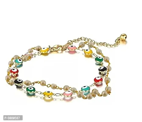 Designer Pearl Studded Protection Evil Eye Color Beads Buri Nazar Bracelet For Women And Men-thumb0