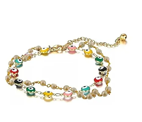 Designer Pearl Studded Protection Evil Eye Color Beads Buri Nazar Bracelet For Women And Men