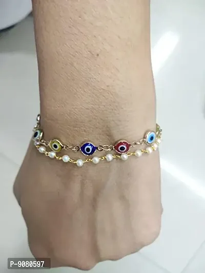 Designer Pearl Studded Protection Evil Eye Color Beads Buri Nazar Bracelet For Women And Men-thumb2