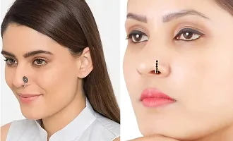 Stylish Oxidised Metal, Silver Nose Ring Studs With Body Piercing Nose Pin For Women-thumb3
