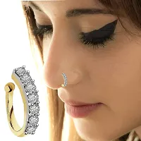 Stylish Gold Design Silver Crystal Stone Plated Clip On Pressing Type Nose Piercing Ring For Women-thumb2