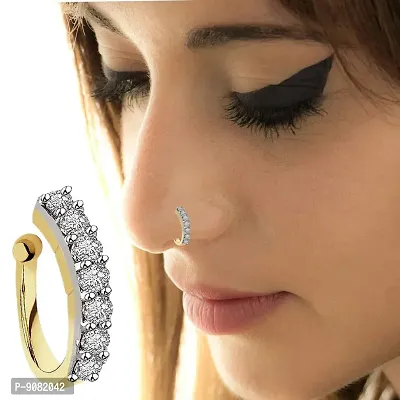 Stylish Gold Design Silver Crystal Stone Plated Clip On Pressing Type Nose Piercing Ring For Women-thumb3