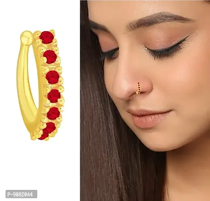 Stylish Without Piercing Clip On Pressing Type Red Nose Ring Pin Stud For Women And Girls. -Ruby And White Cz Stones-thumb0