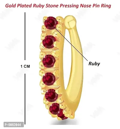 Stylish Without Piercing Clip On Pressing Type Red Nose Ring Pin Stud For Women And Girls. -Ruby And White Cz Stones-thumb3