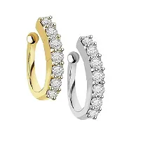 Stylish Clip On Pressing Type Without Piercing Nose Ring Pin Stud For Women And Girls -Combo 2Pcs Gold And Silver-thumb2