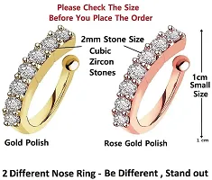 Stylish Rose Gold Plated Without Piercing Clip On Pressing Nose Ring Pin Stud For Women And Girls. - Combo Of 2 Pieces-thumb1